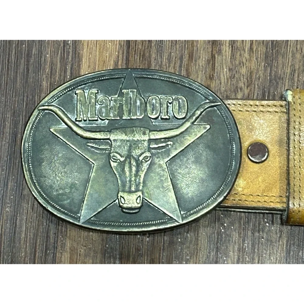 Vintage Marlboro 1987 Belt Buckle Solid Brass Philip Morris, Bechelli Lthr Belt - Picture 1 of 16